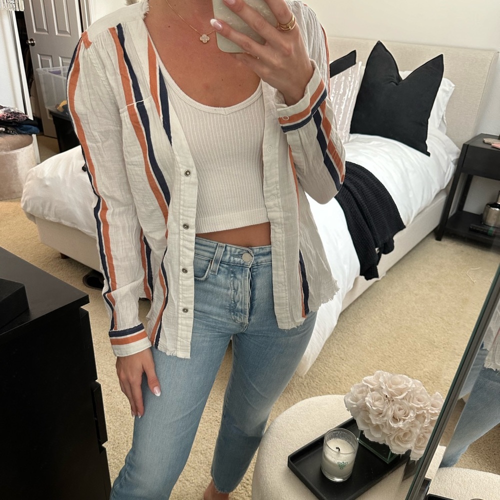 Striped Button Down V Neck Top - image 4